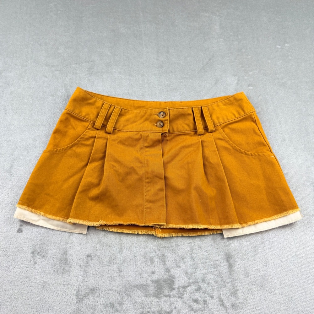 BDG Mustard Yellow Pleated Mini Skirt Women's XS‎ Raw Hem Y2K Mustard Yellow